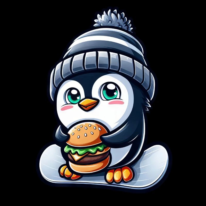 Pinguin Snowboard Cheeseburger Spaß
