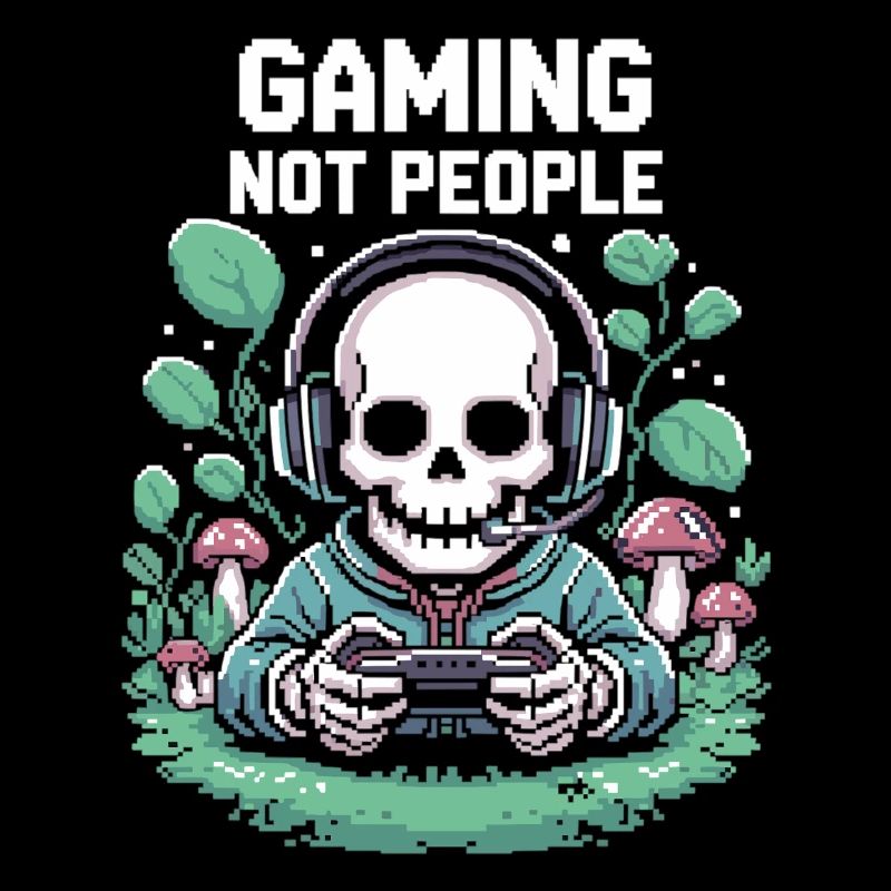 Gamer Skelett mit Headset Pixel