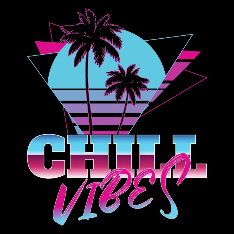 Chill vibes triangle tropical sunset 80s neon nost