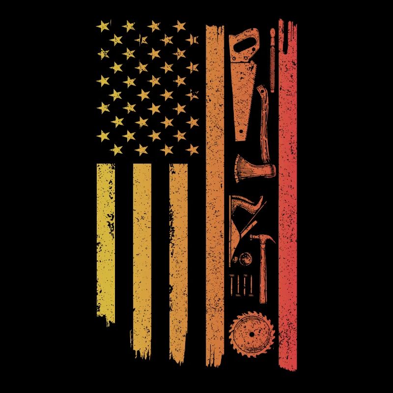 American Flag Woodworking Funny Carpenter Worker
