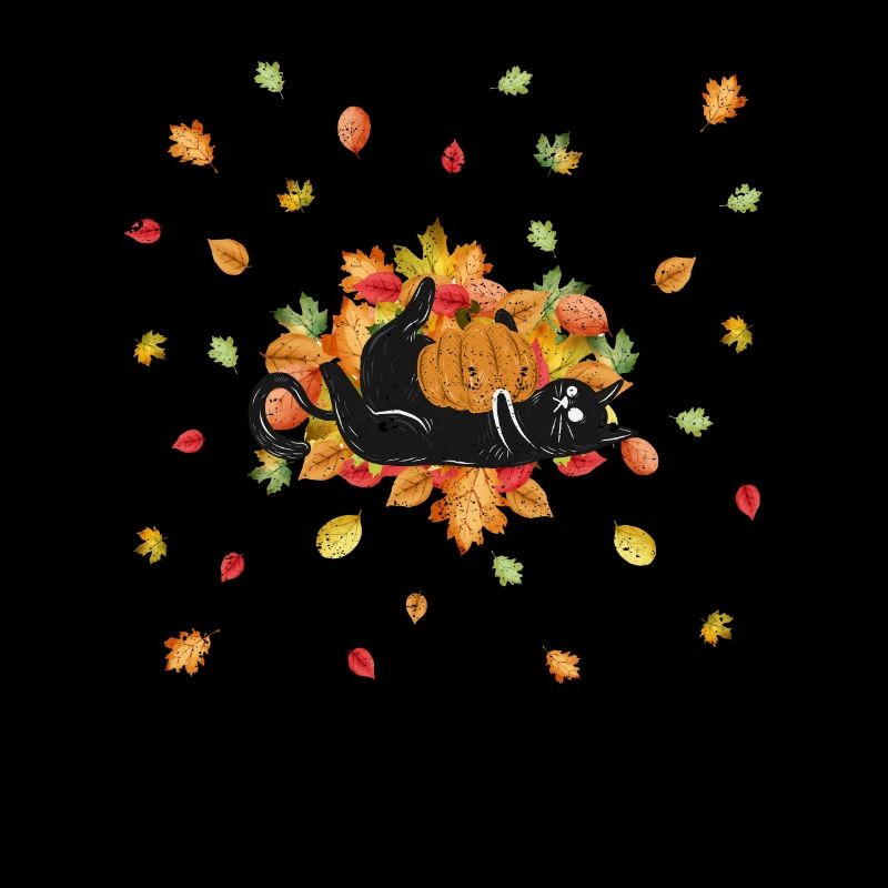 Mignon chat noir saison des feuilles d’automne