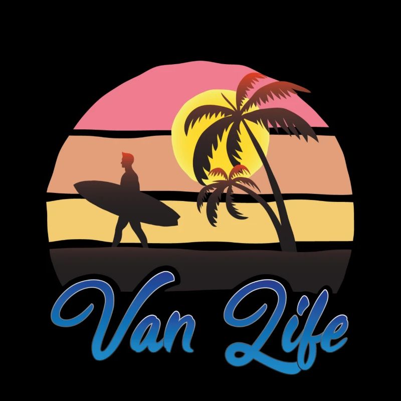 Van Life Retro Beach Design Bleu