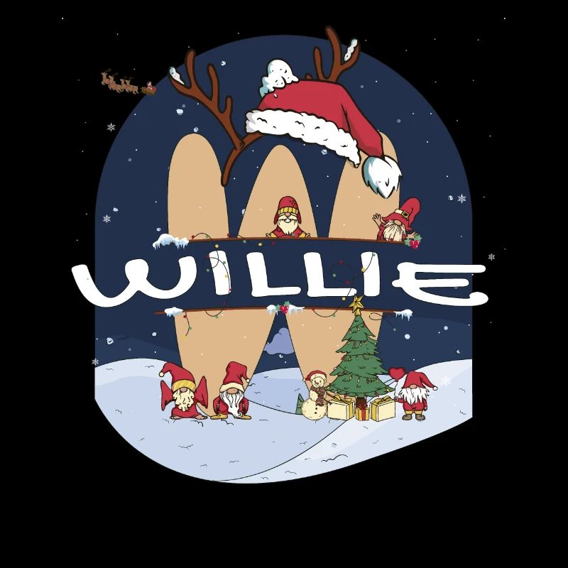 Génial Willie nom w chapeau de père Noël dans le thème de Noël