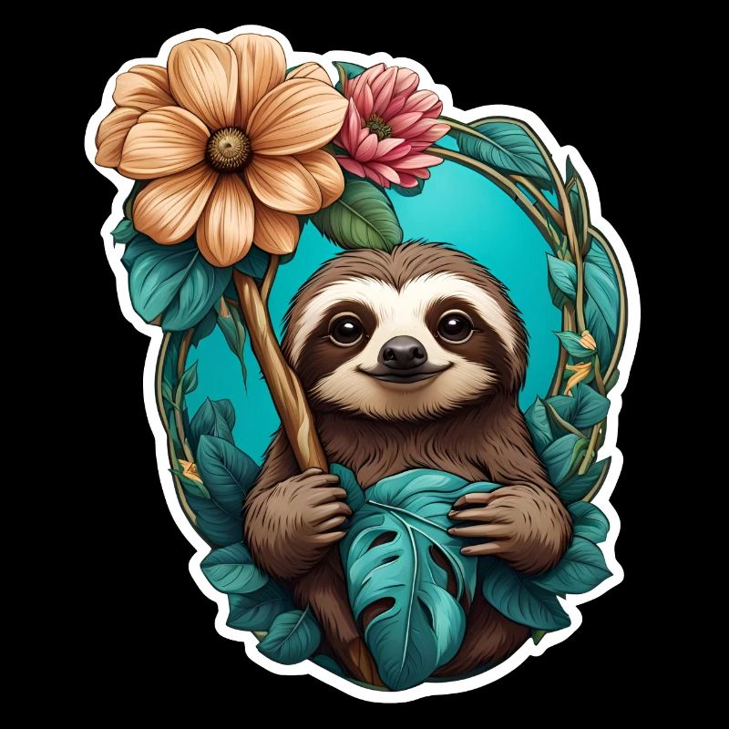 Faultier und Blume