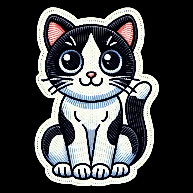 Süße schwarz-weiße Katze sitzt schön / Patch