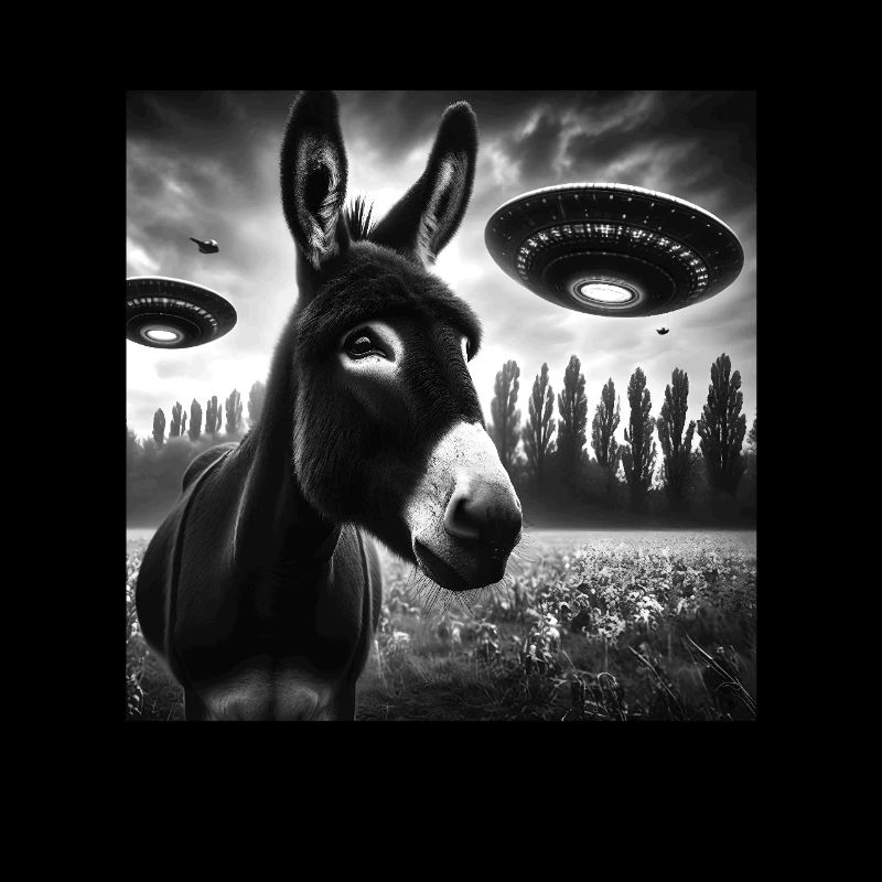 Donkey mule Funny Graphic Selfie with UFOs Weird A