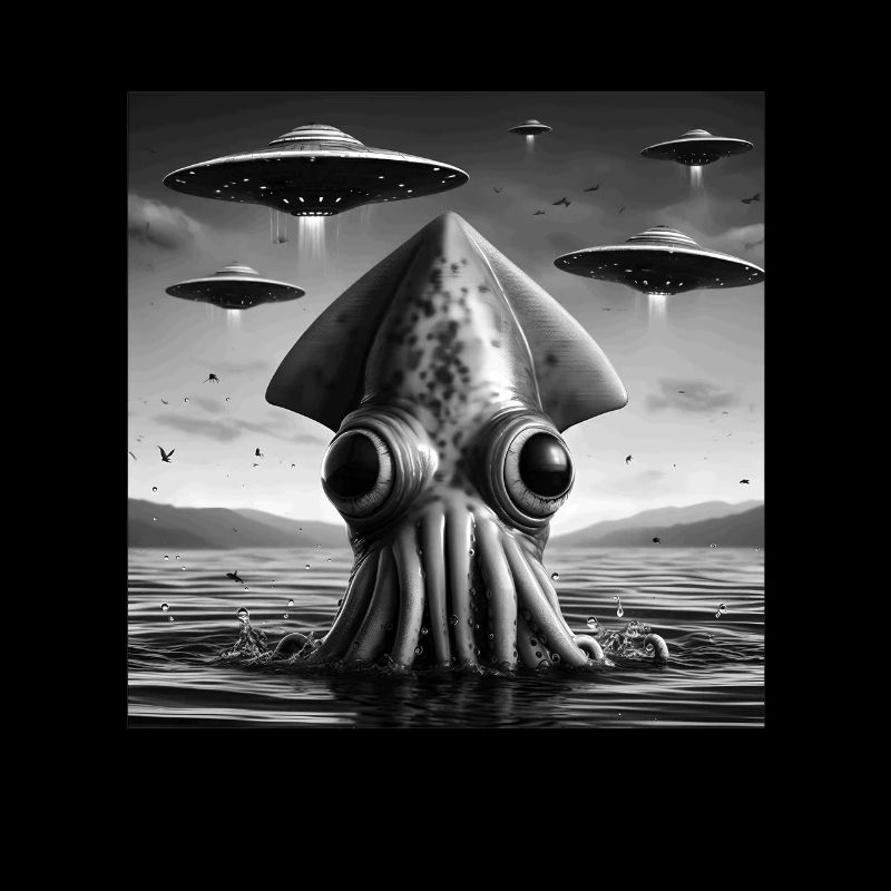 Squid Octopus Funny Graphic Selfie with UFOs Weird