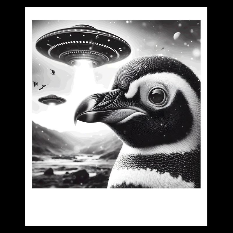 Penguin Sci-Fi Funny Graphic Selfie with UFOs Weir