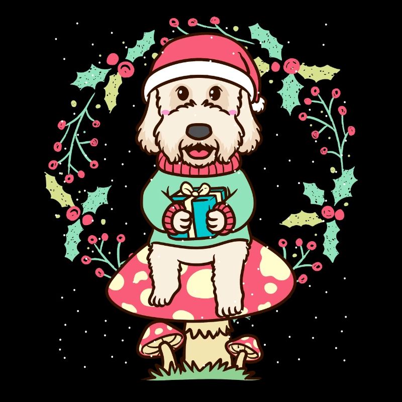 Labradoodle chien sur Couronne de Noël champignon