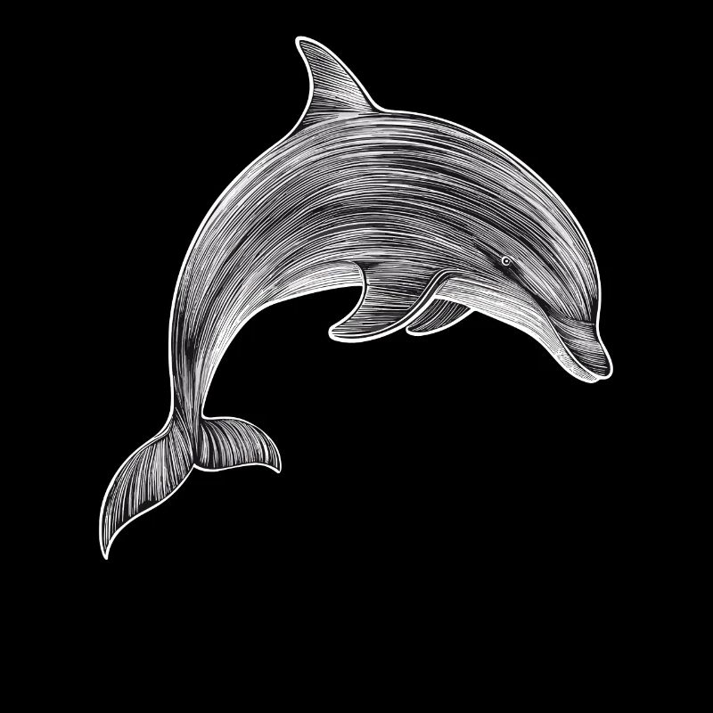 Dolphin Drawing Illustration Black and White