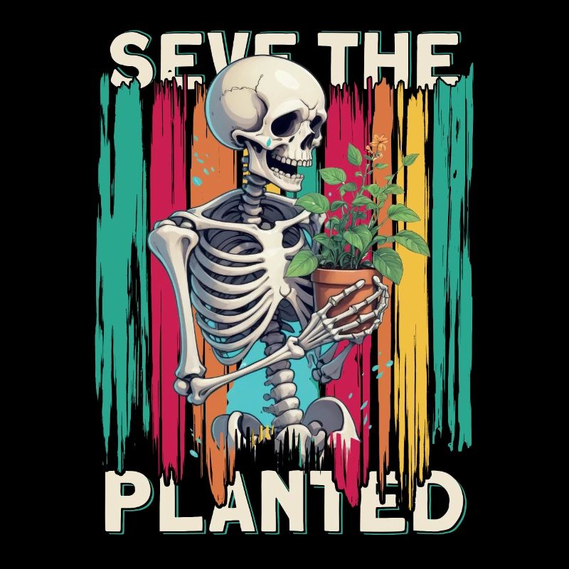 Save The Planet design with skeleton that has a delicate