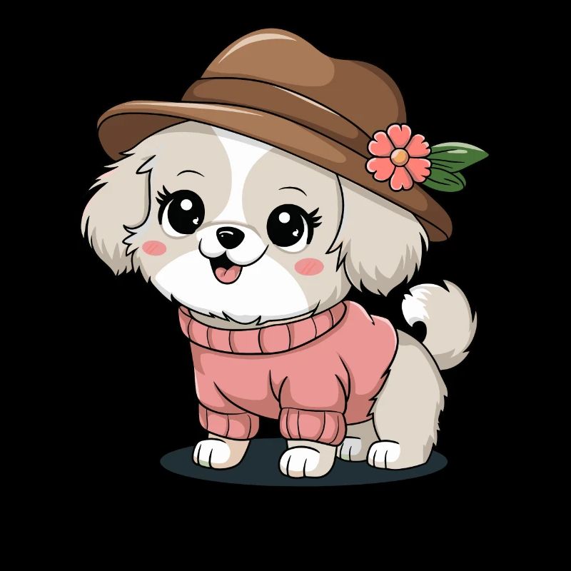Chien mignon avec chapeau et pull