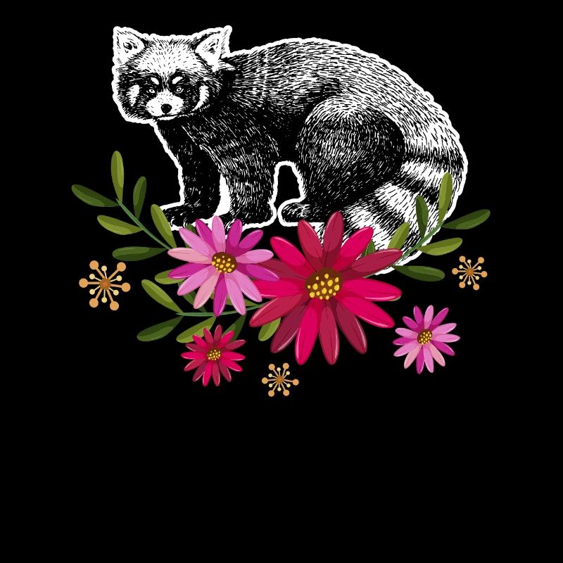Red Panda With Flowers