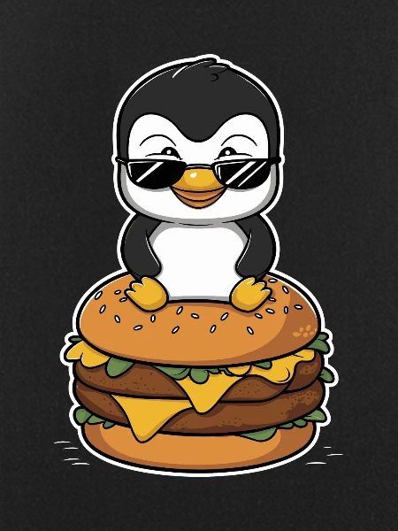 Cool penguin with burger