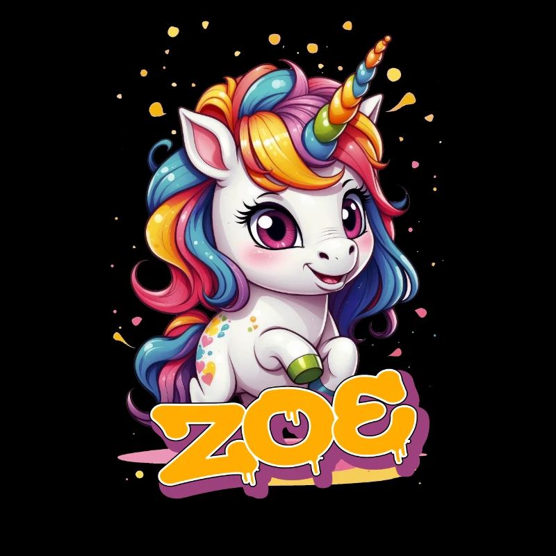 ZOE - Schöner Mädchen Name mit süßem Einhorn