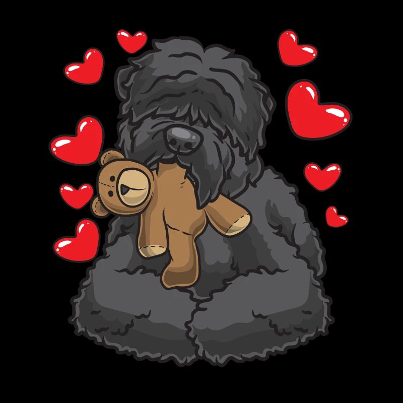 Russischer Schwarzer Terrier mit Kuscheltier
