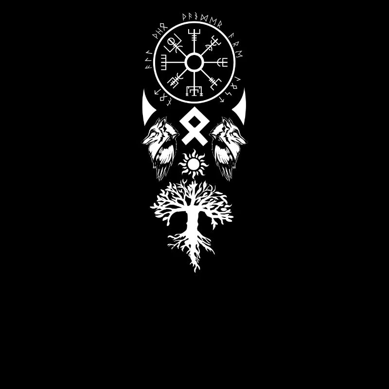 Odin in Valhalla I Wolf Vegvisir Nordic