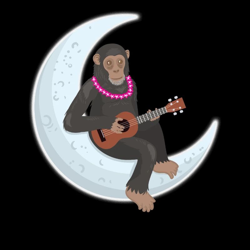 Chimpanzé joue du ukulélé sur la lune