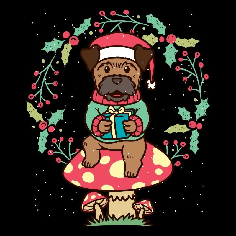 Border Terrier Hund Auf Pilz Weihnachtskranz