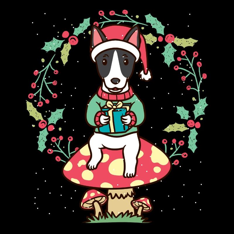 Rat Terrier chien sur champignon couronne de Noël