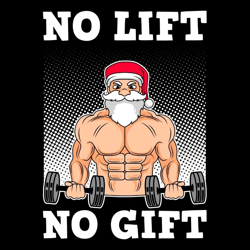 No Lift no Gift Santa Claus with Sixpack Bodybuilder