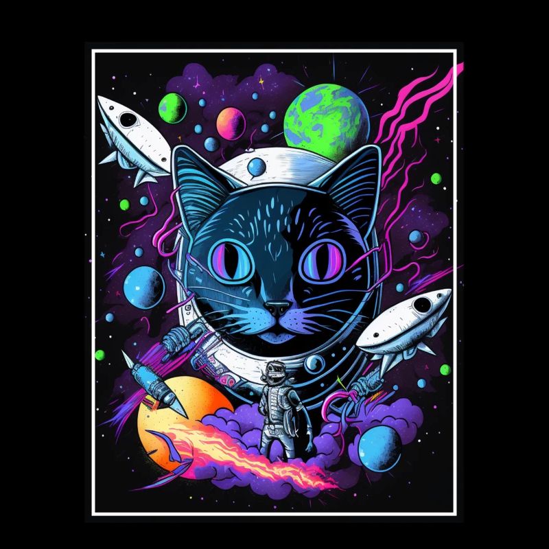 Cat Space Astronaut Space Neon Rockets