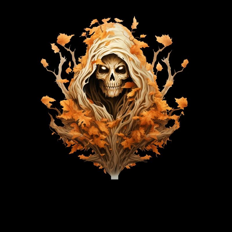 Halloween autumn with skull tree and Grim Reaper