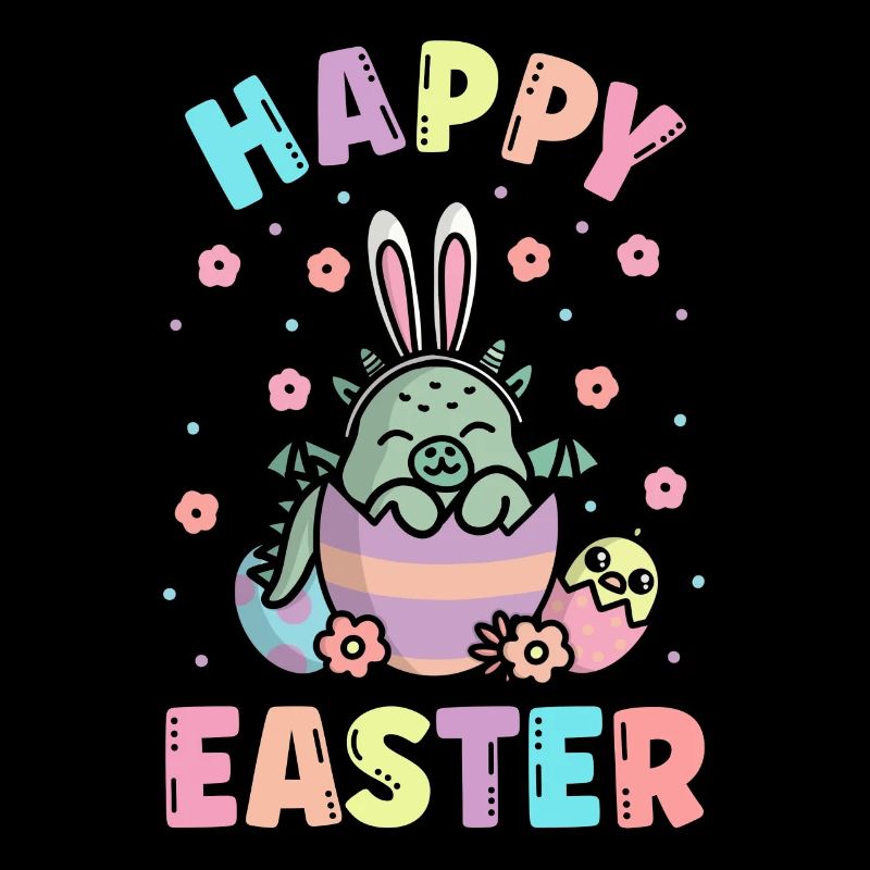 Happy Easter Dragon With Rabbit Ears Spring