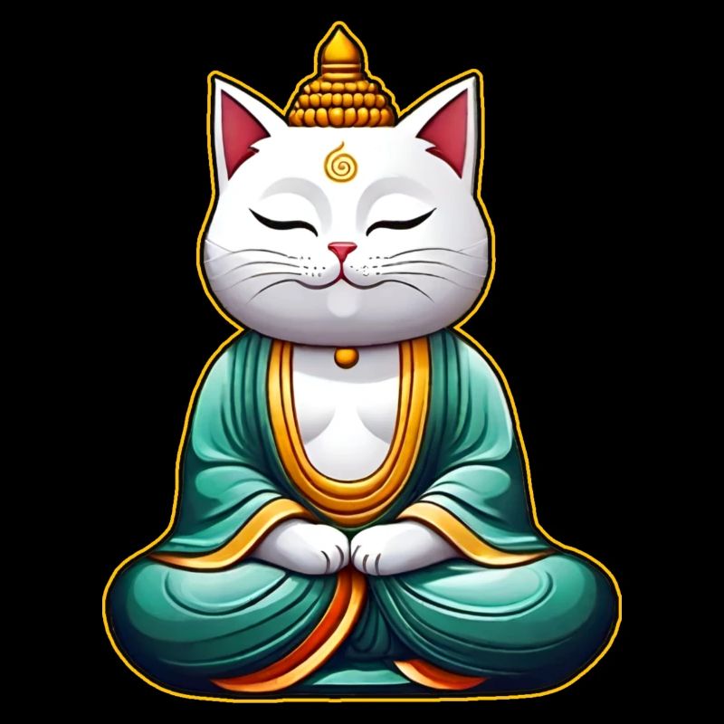 Cute white cat in Buddha yoga position