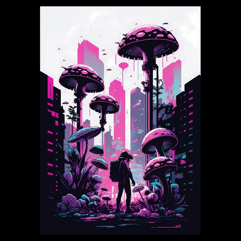 Champignon Neon Vaporwave Nature Technocrate Hacker Techie