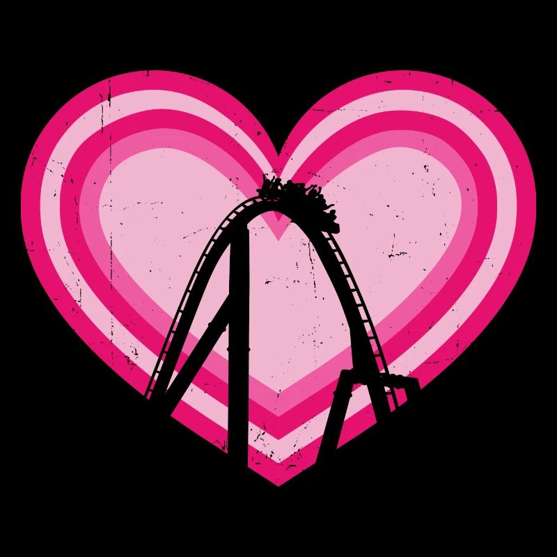 Theme Park Vacation Retro Vintage Heart Roller Coa