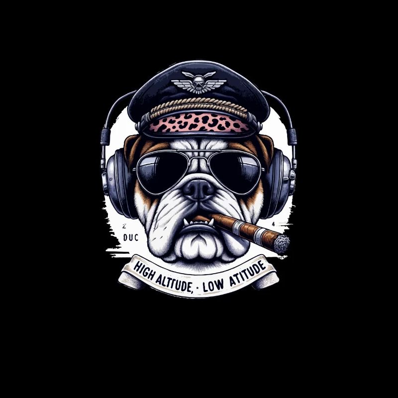 Dog with sunglasses and pilot cap and