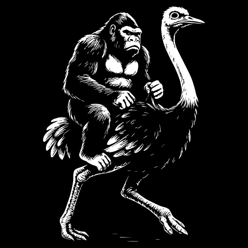 Gorilla reitet auf einem Strauß Illustration