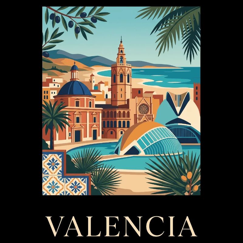 Affiche de voyage sur l’architecture côtière de Valence en Espagne