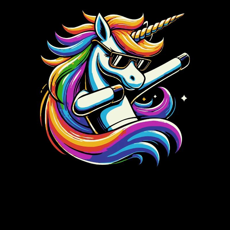 Regenbogen Einhorn mit Sonnenbrille Comic Kunst