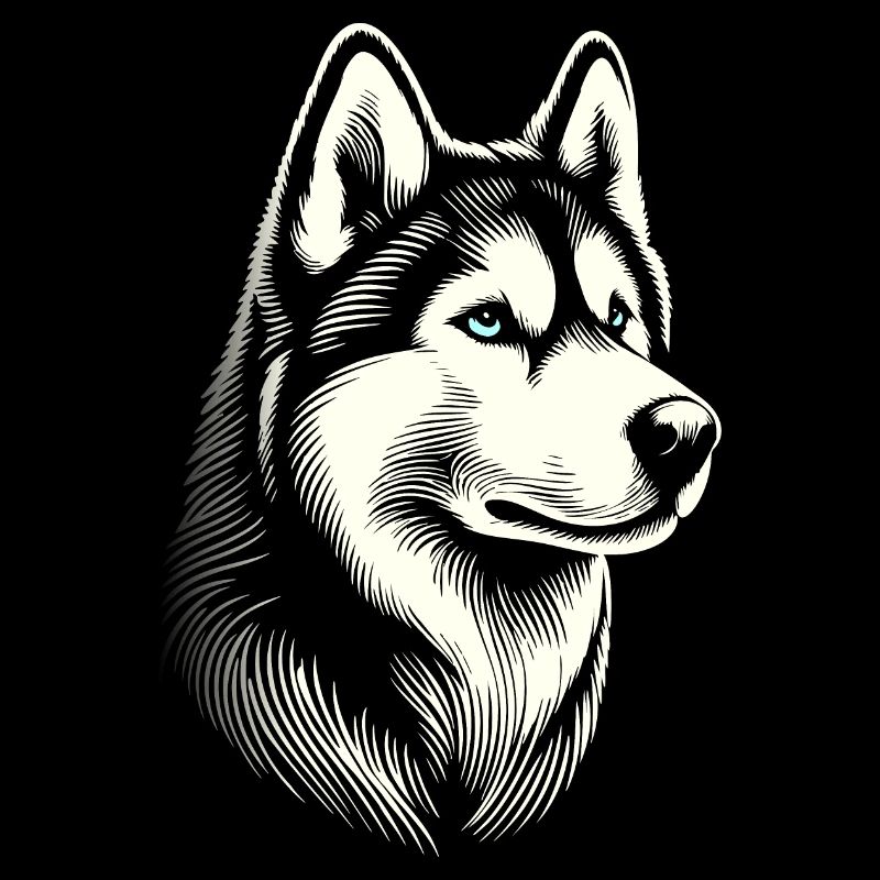 Husky head, black white, dog sled