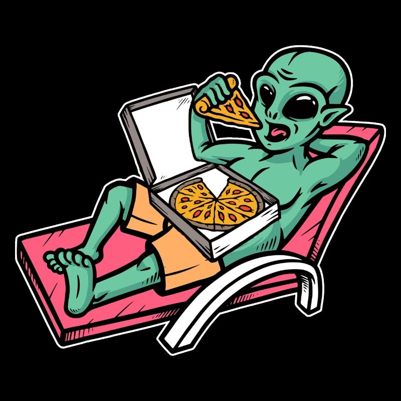 Alien eating pizza