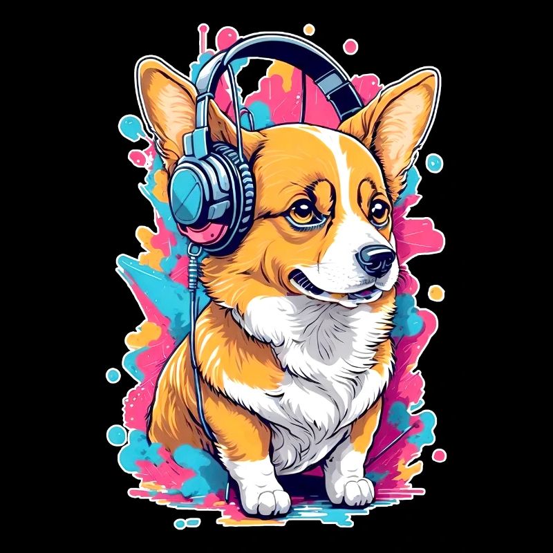 Corgi écoute de la musique