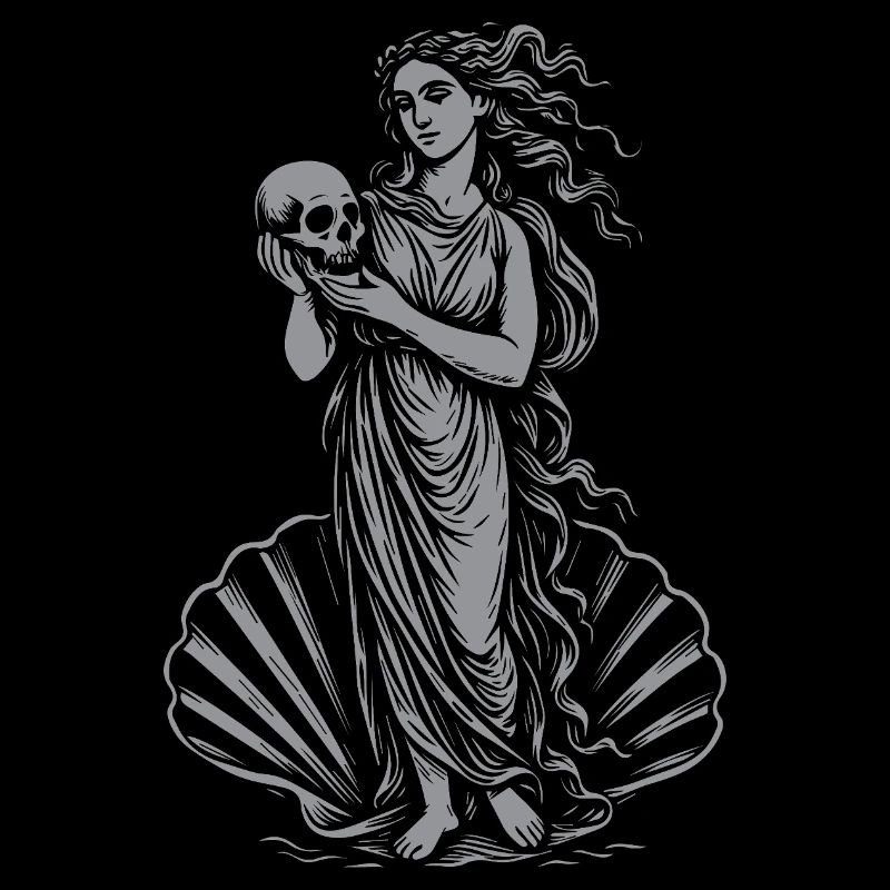Aphrodite mythique avec crâne et éventail