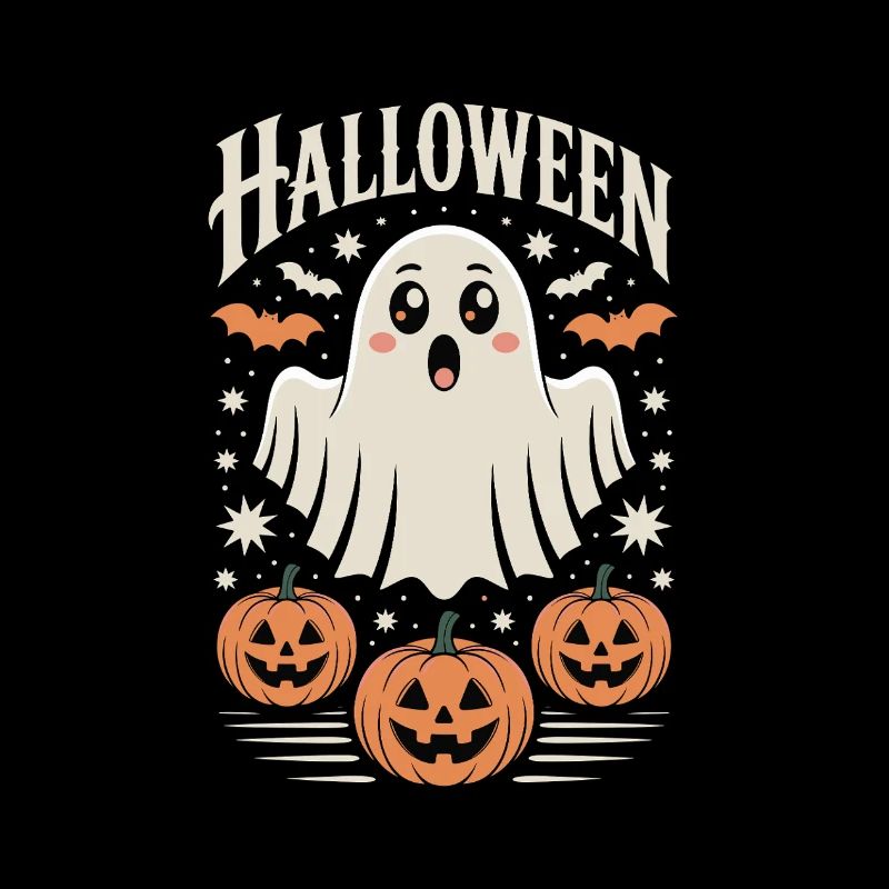 Scary Halloween ghost with pumpkins
