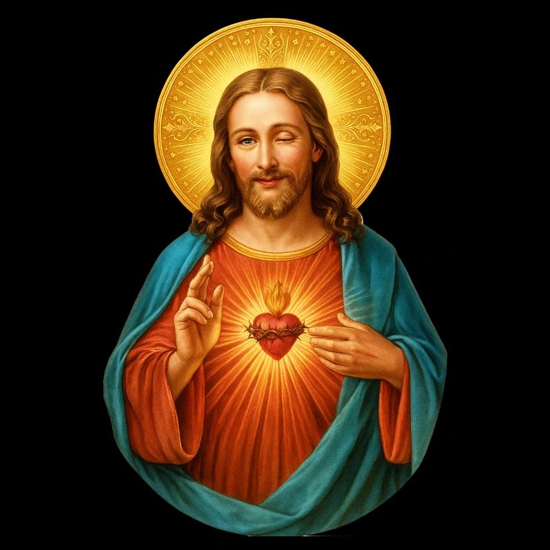 Zwinkernder Jesus Herz Jesu Strahlendes Heilsbild