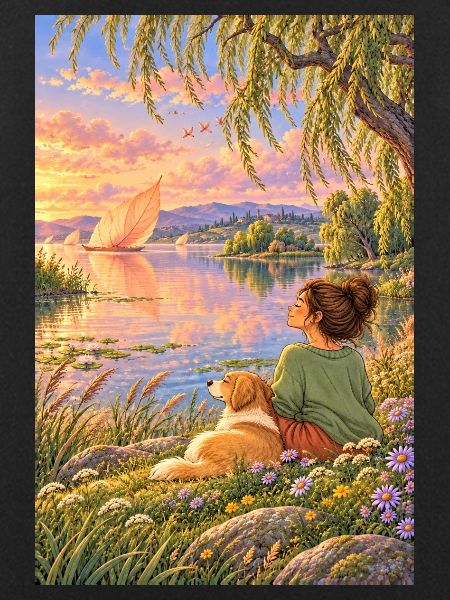 Frau und Hund am Traumsee