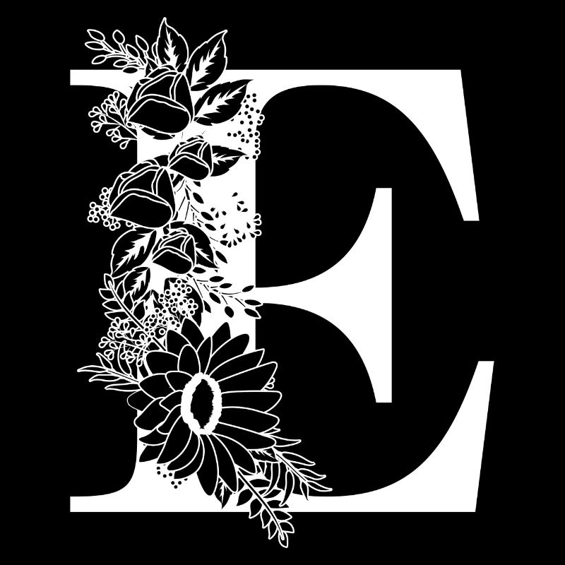 Lettre e floral noir et blanc