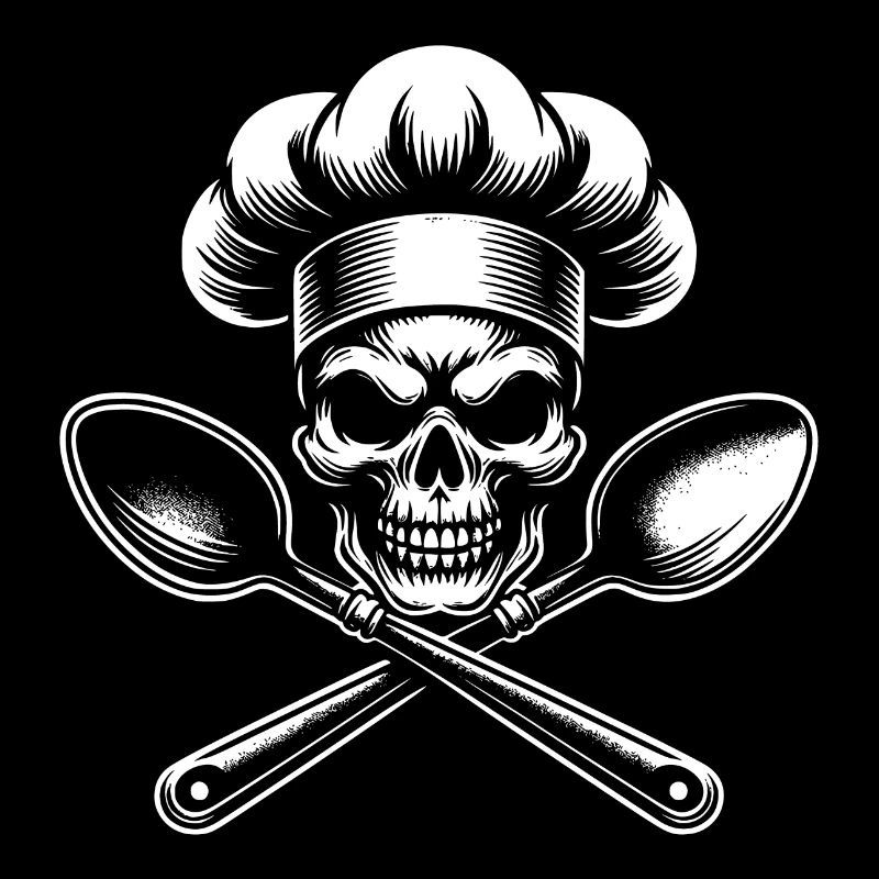 Skull with chef's hat and crossed spoons