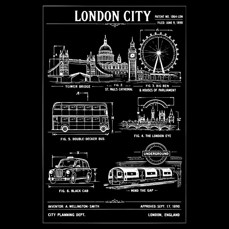 London Skyline Blueprint Tee