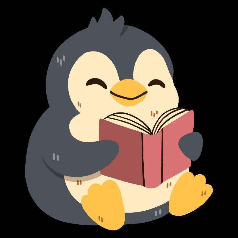 Penguin reading a book