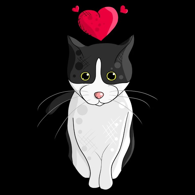 Chat avec le coeur chat blanc noir comme motif de chat