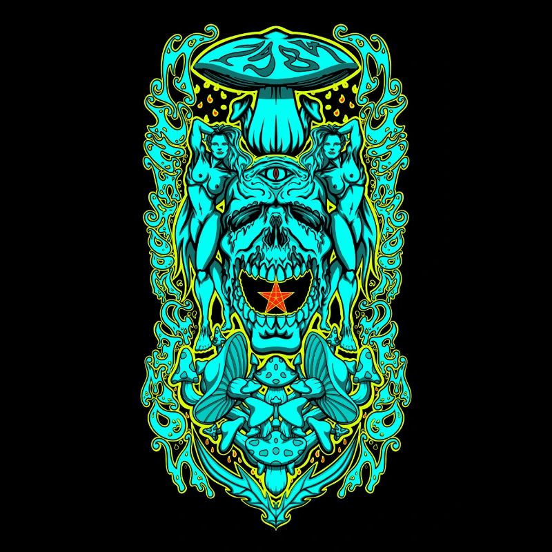 Psychedelic Skull Portal – Occult Mushroom Vision