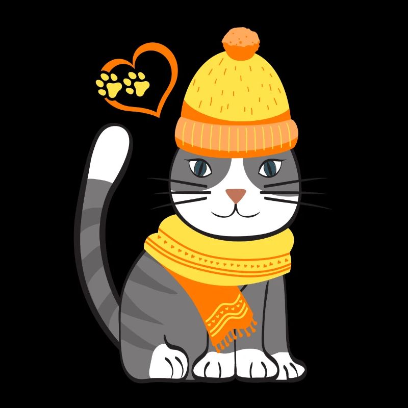 Chat avec écharpe et casquette - jaune orange