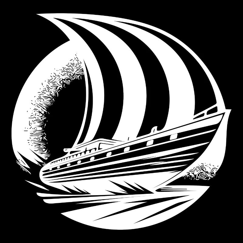 Sleek sailing ship with square sail